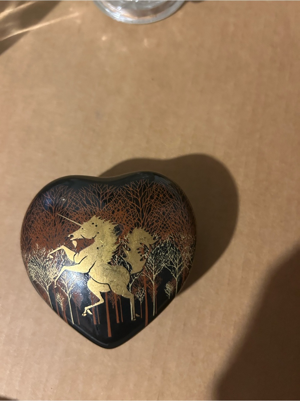 Heart-Shaped Unicorn Decorative Box - Gold and Black , otagiri , trinket